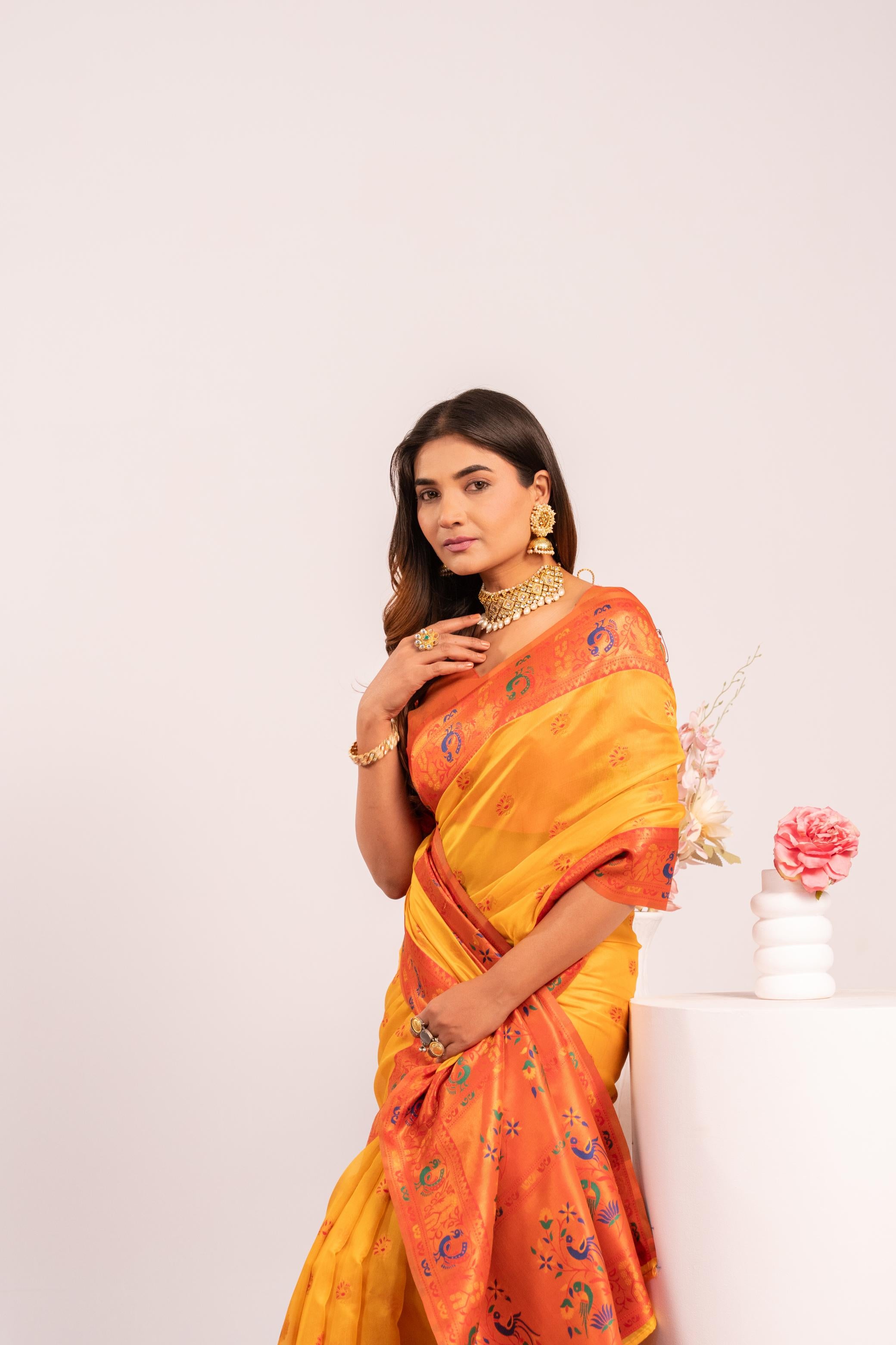 Yellow Tissue Silk Paithani Saree