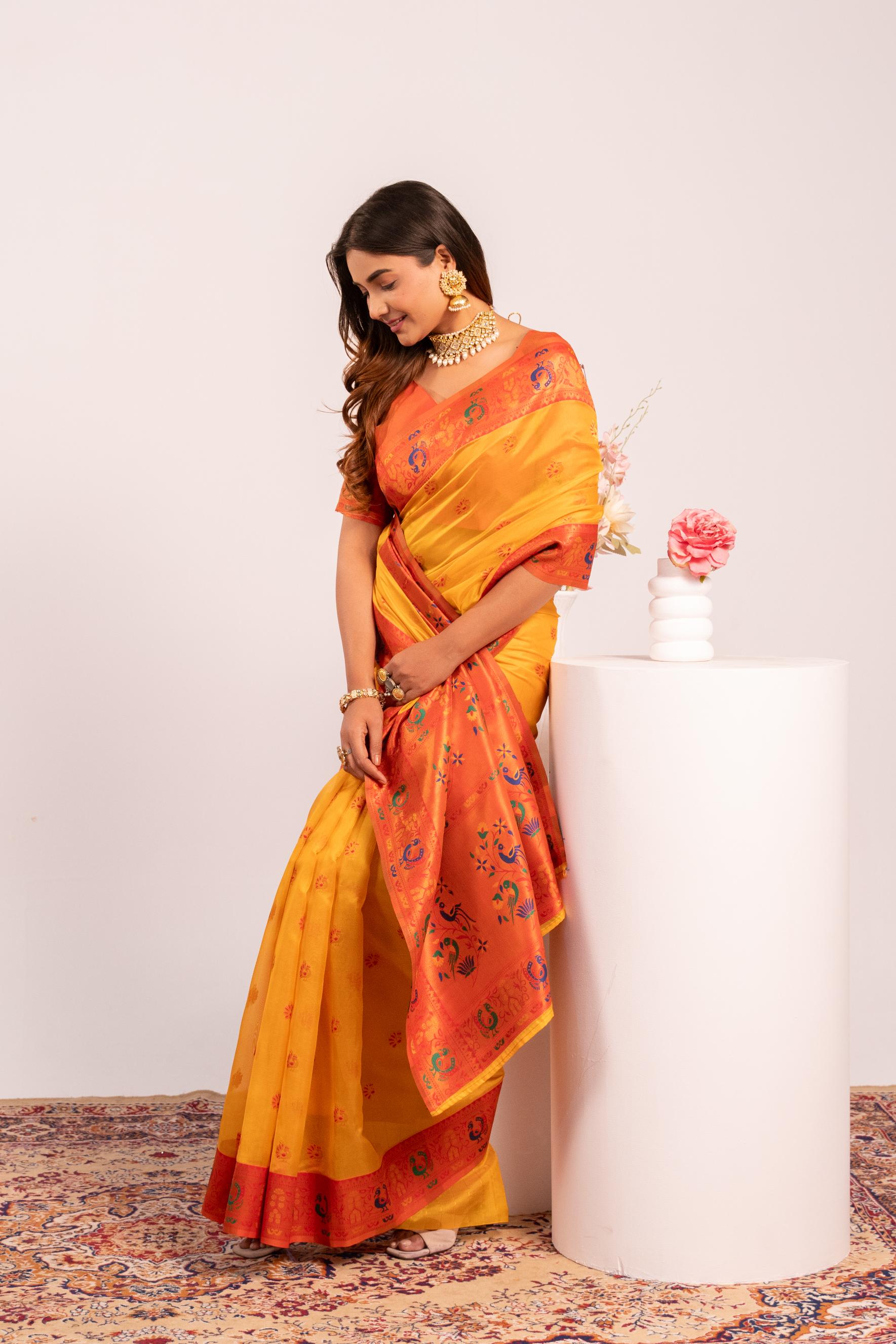 Yellow Tissue Silk Paithani Saree