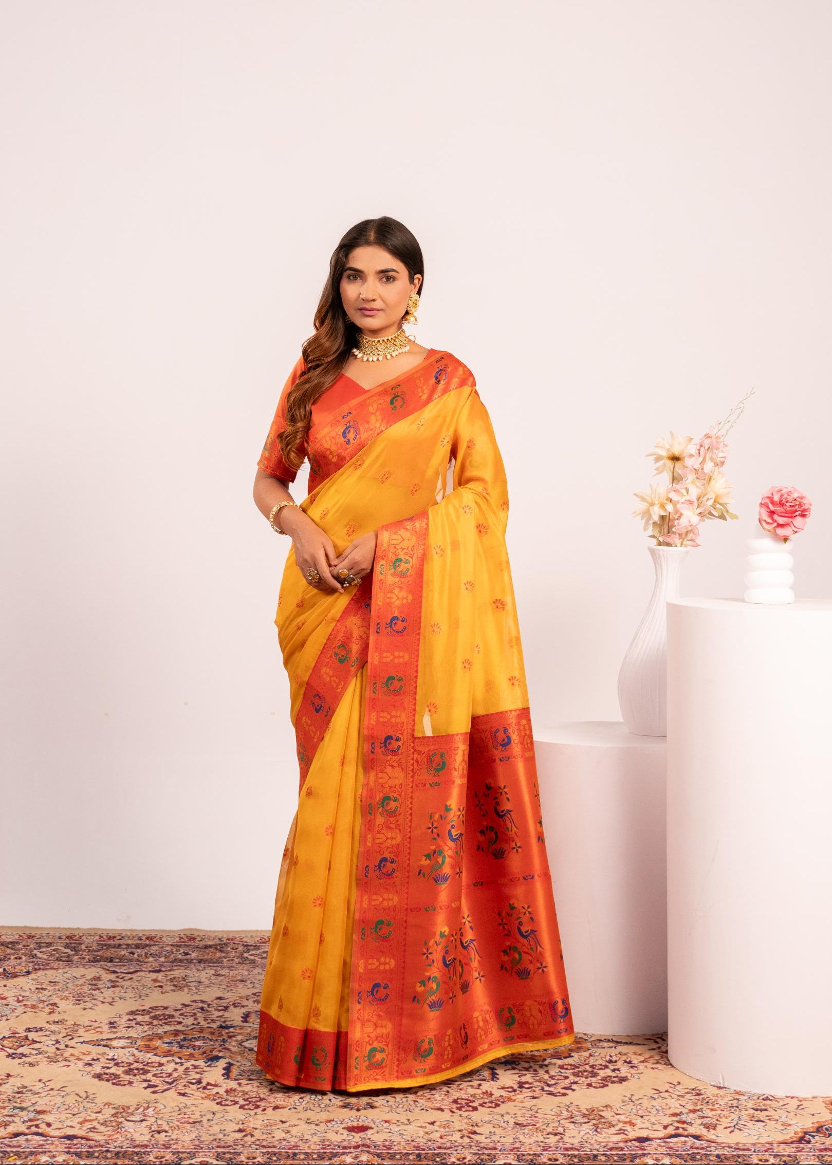 Yellow Tissue Silk Paithani Saree