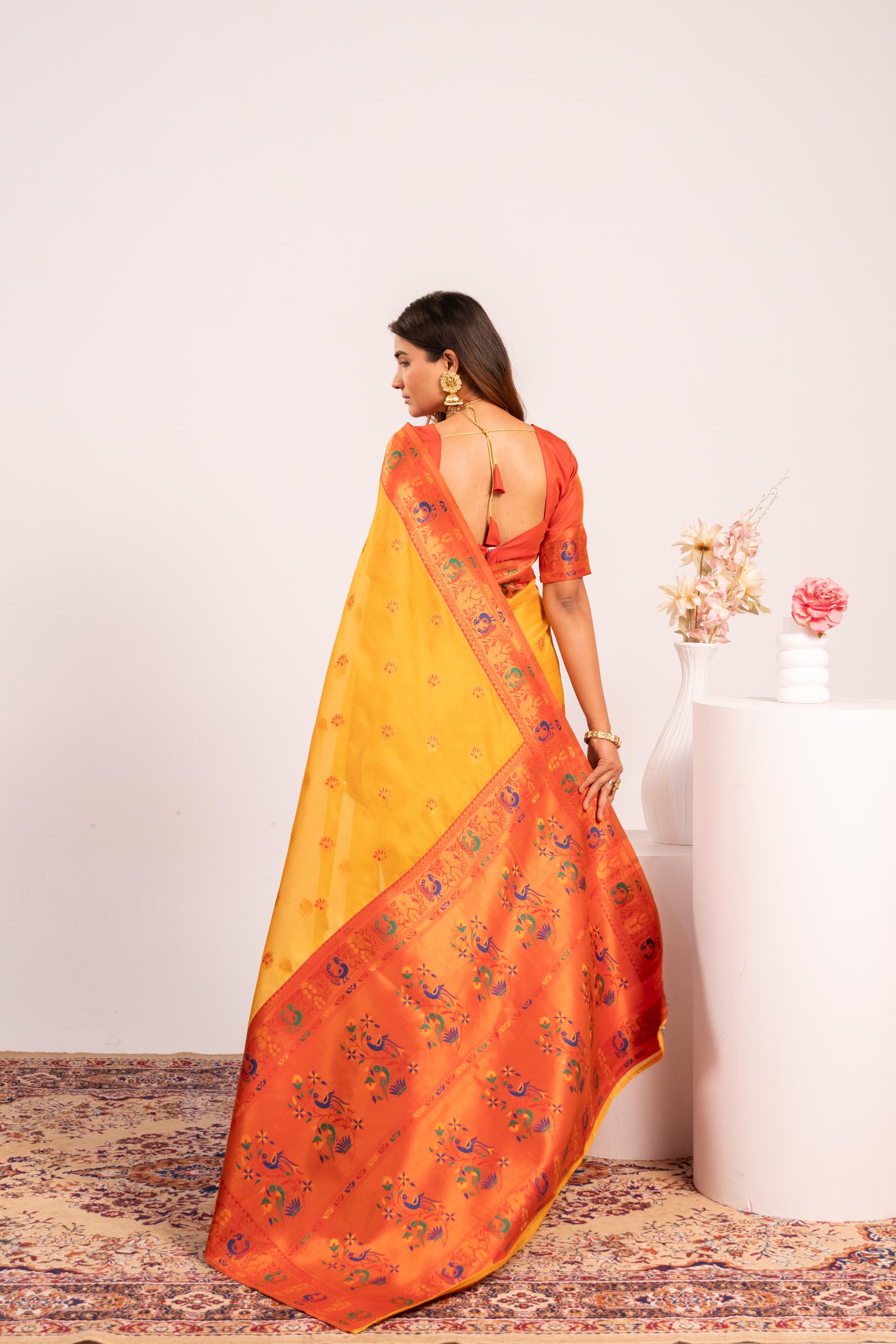 Yellow Tissue Silk Paithani Saree