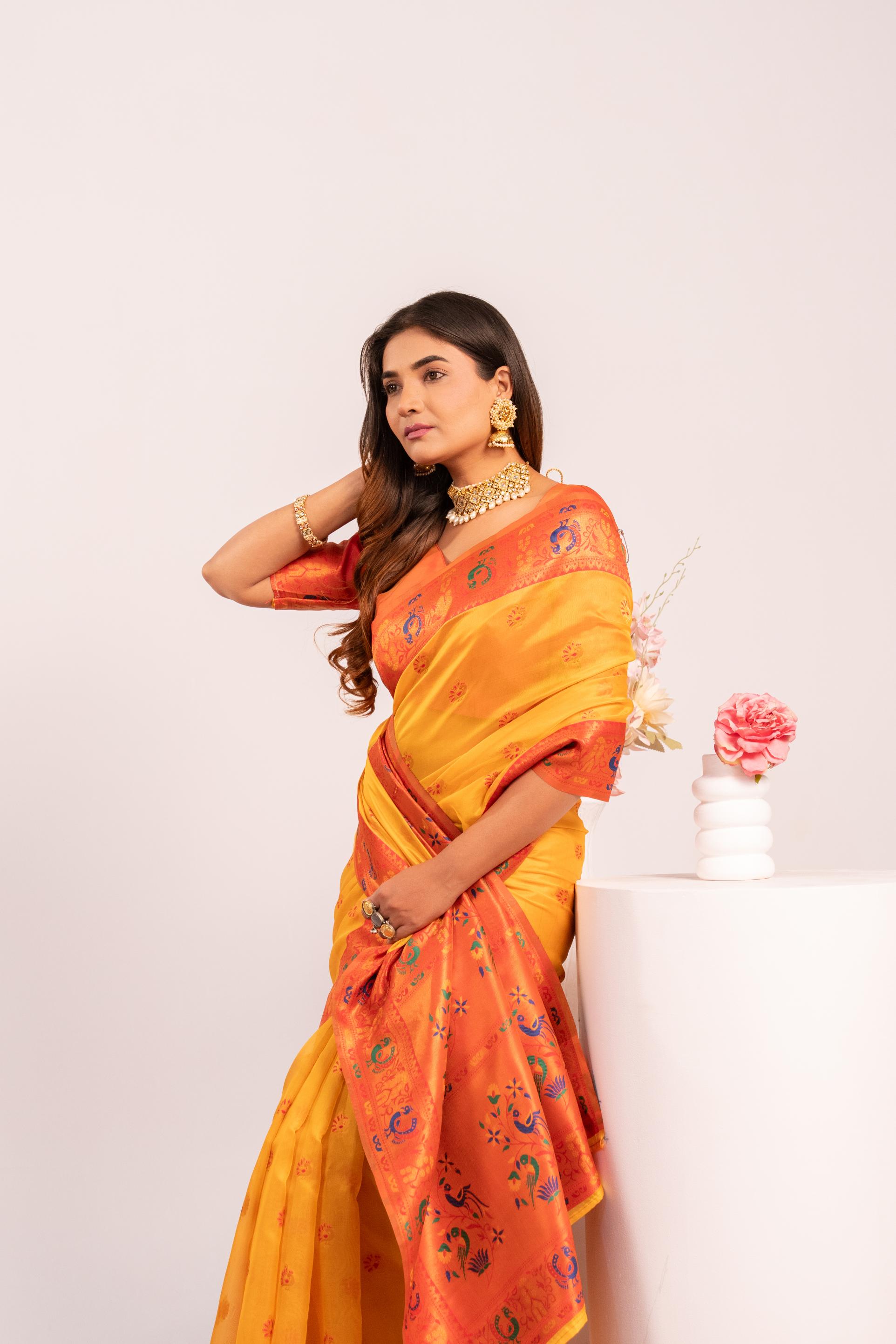 Yellow Tissue Silk Paithani Saree