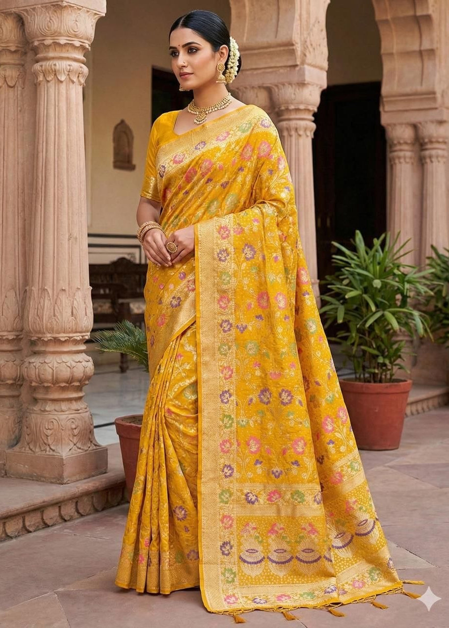 Yellow Traditional Banarasi Silk Saree