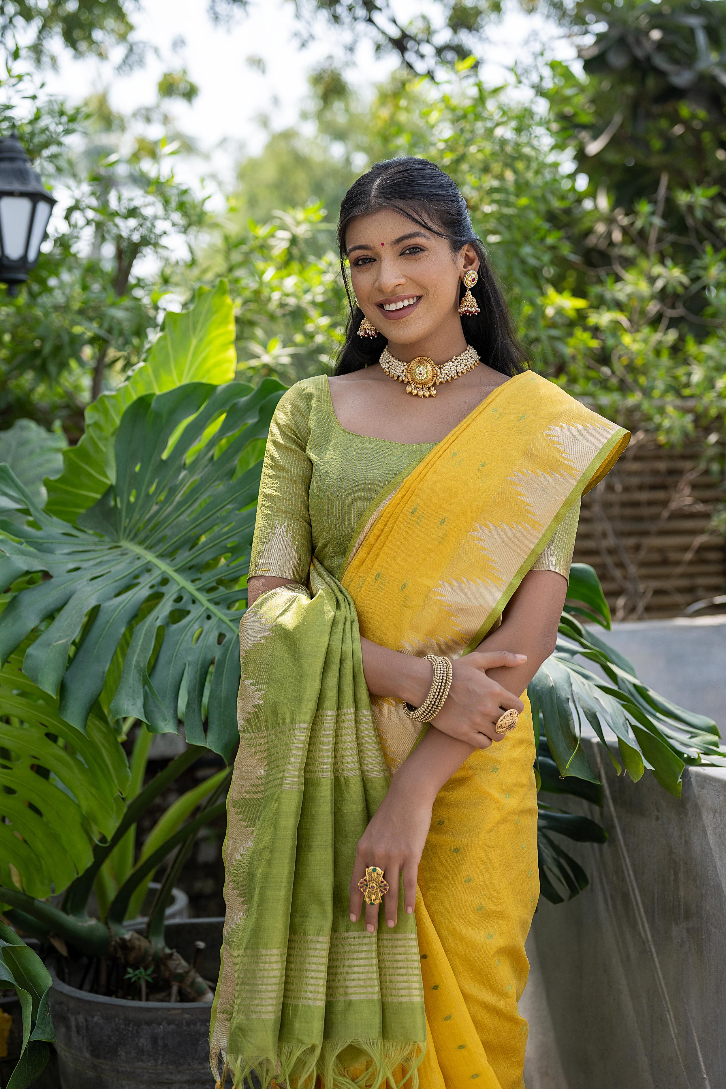 Yellow Tussar Silk Saree
