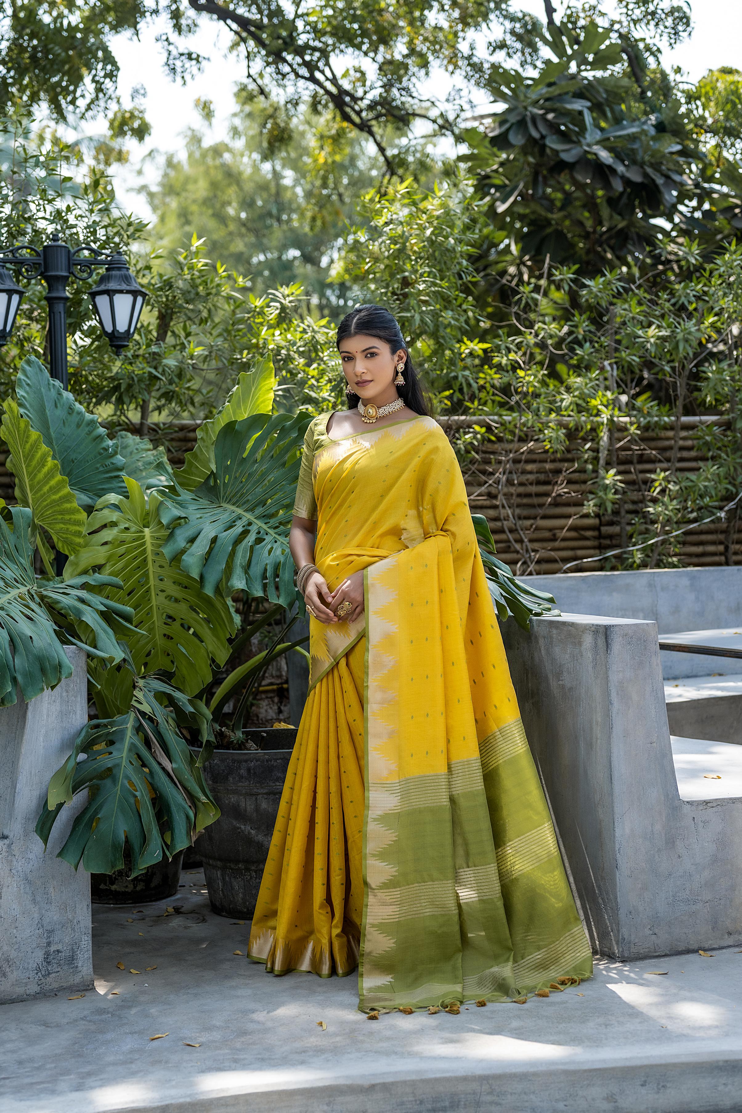 Yellow Tussar Silk Saree