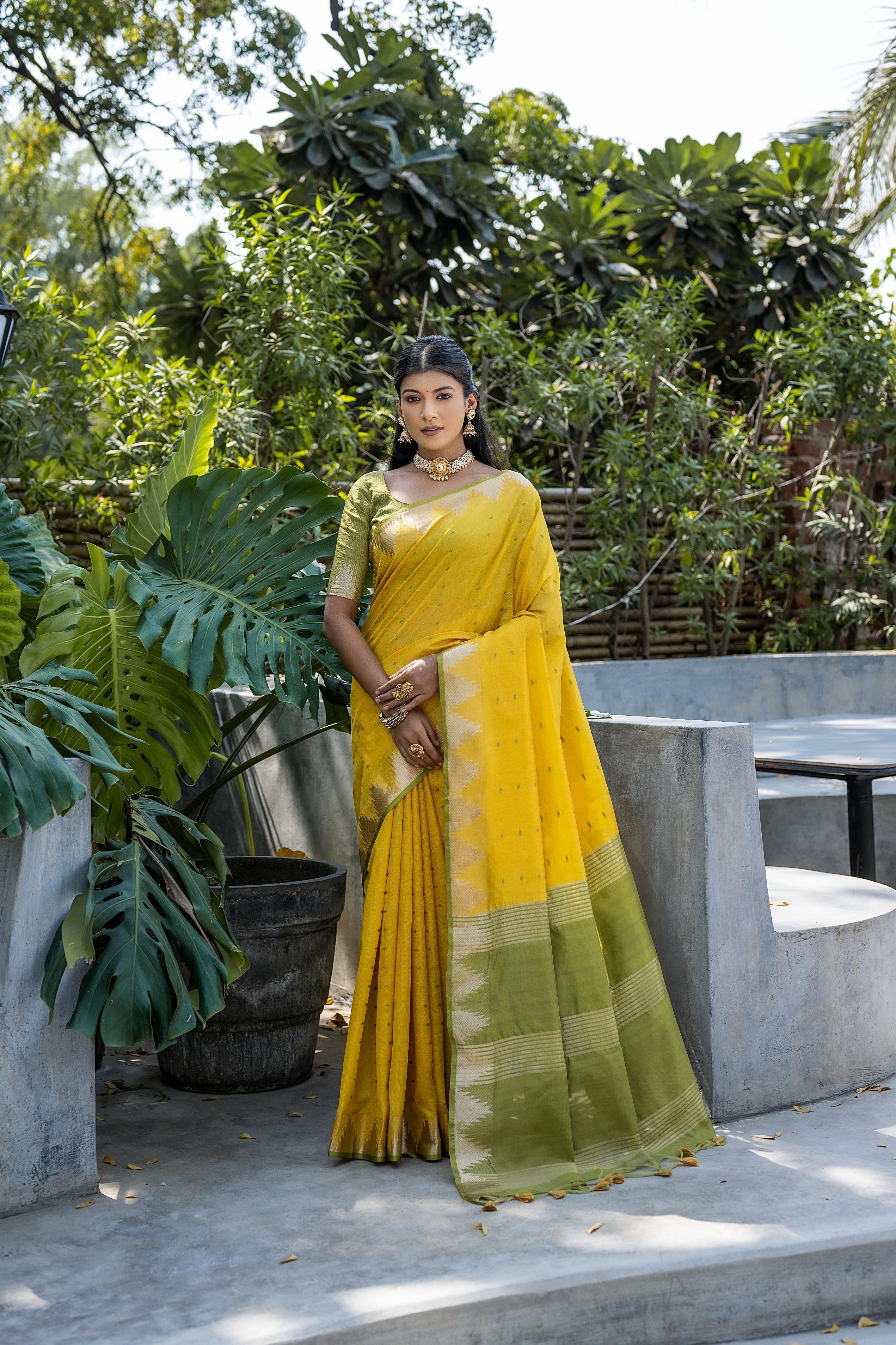 Yellow Tussar Silk Saree