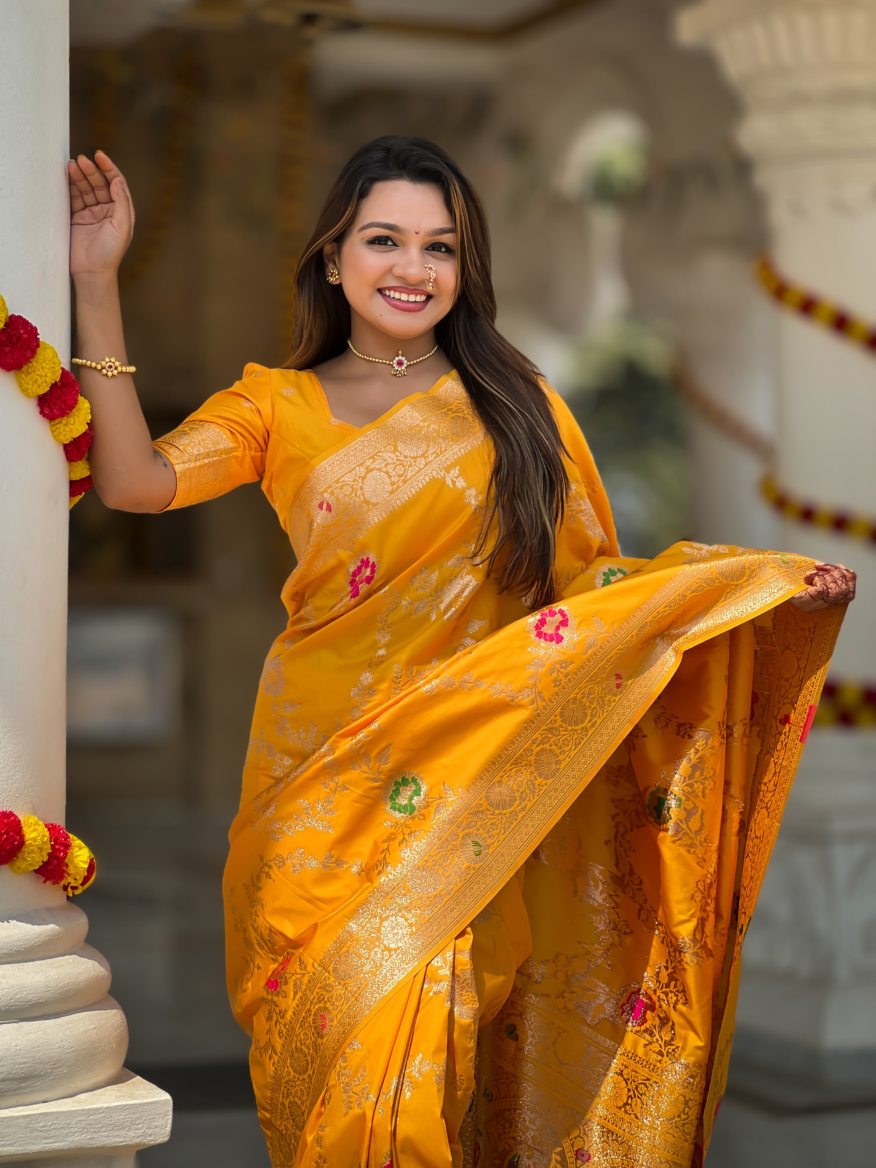 Yellow Wedding Wear Soft Banarasi Silk Saree
