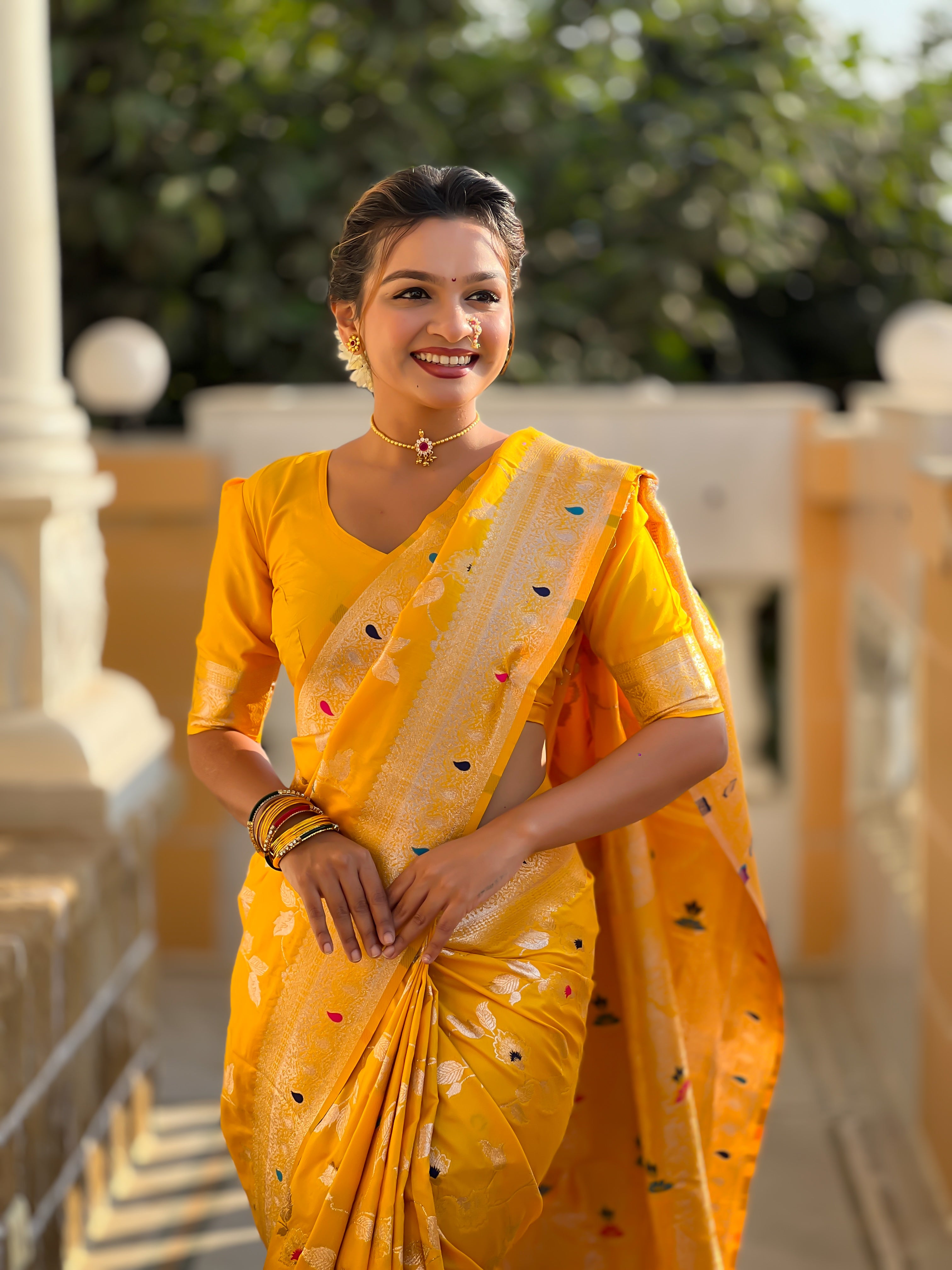 Yellow Wedding Wear Soft Banarasi Silk Saree