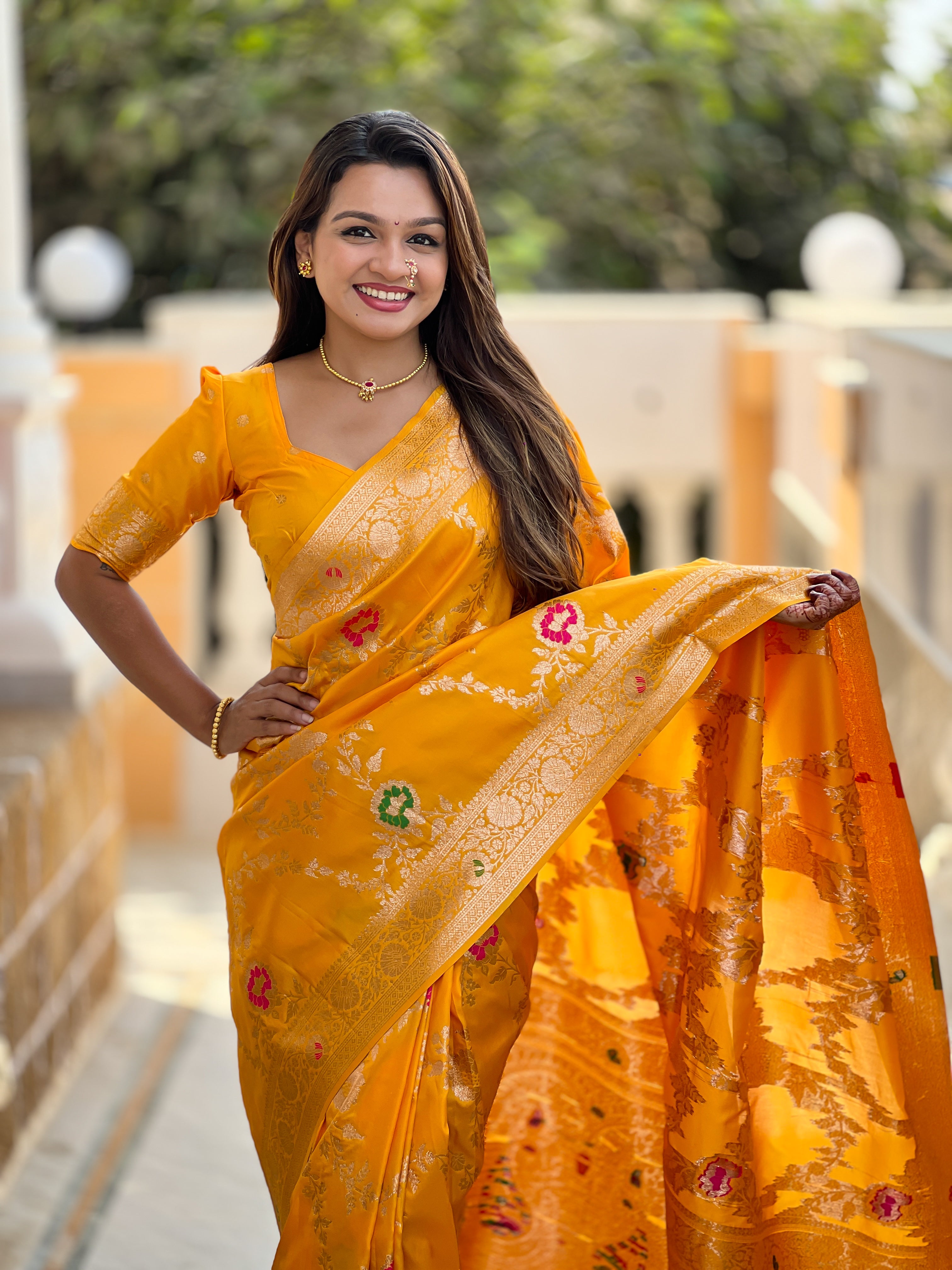 Yellow Wedding Wear Soft Banarasi Silk Saree