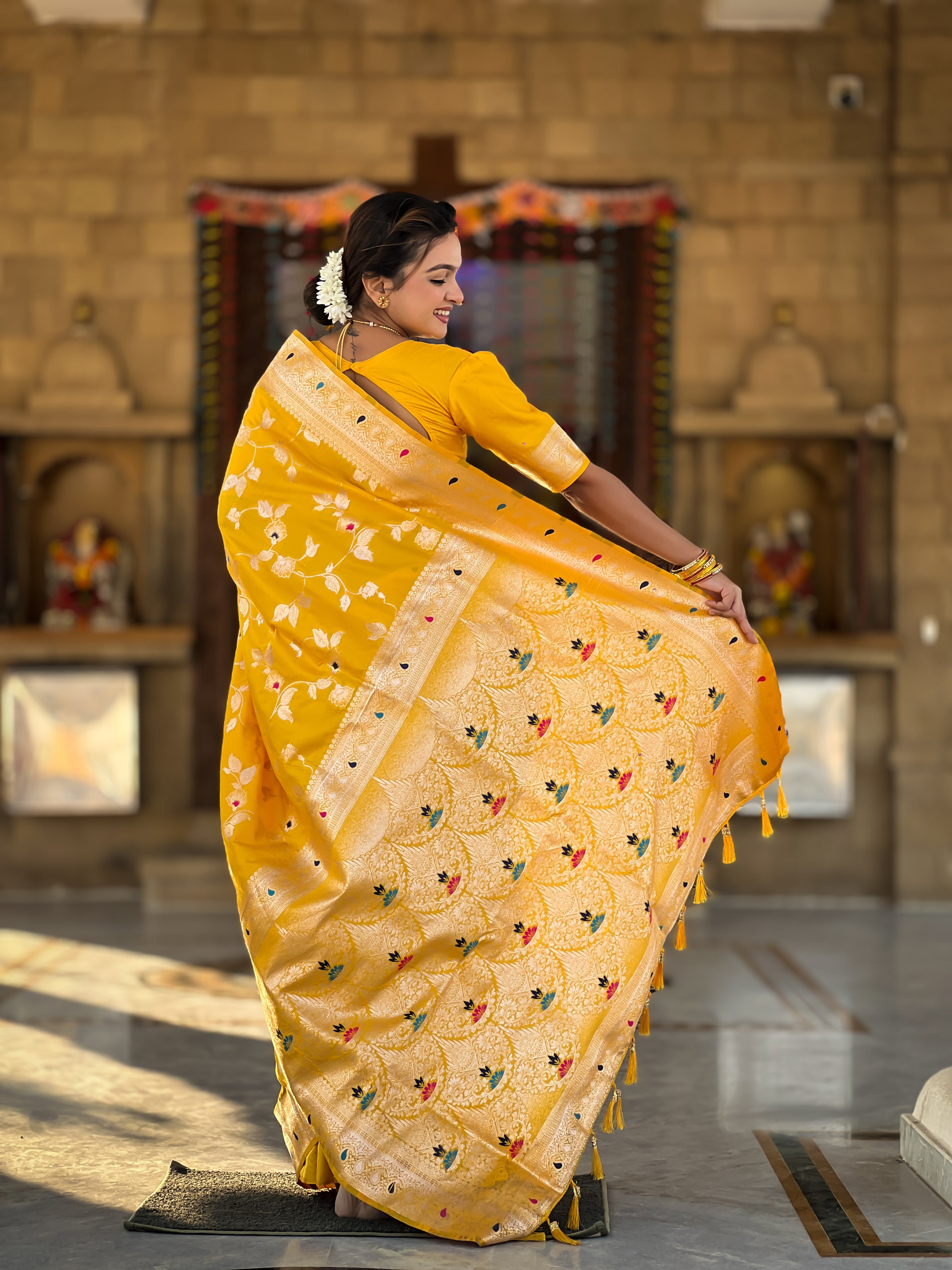 Yellow Wedding Wear Soft Banarasi Silk Saree