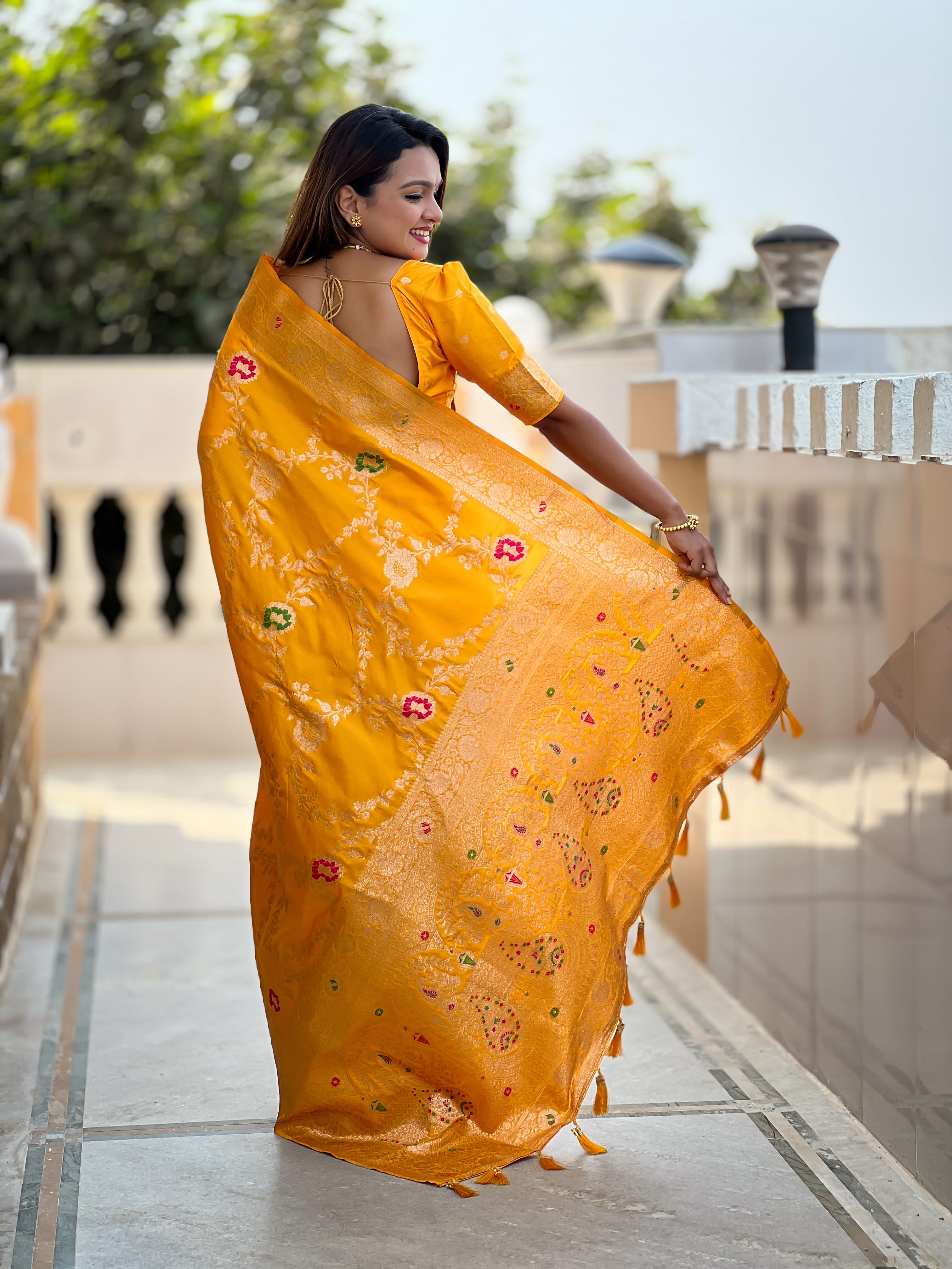 Yellow Wedding Wear Soft Banarasi Silk Saree