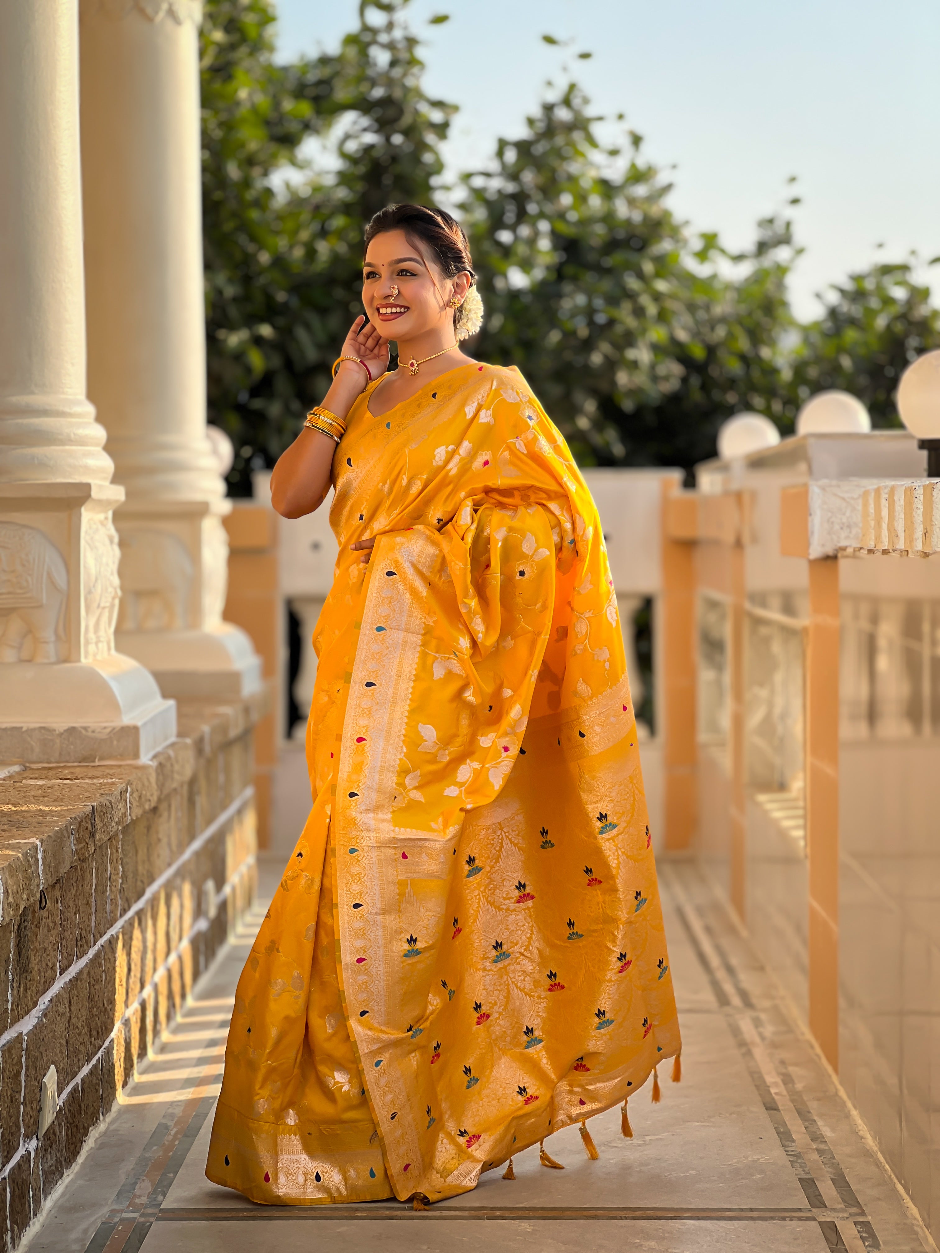 Yellow Wedding Wear Soft Banarasi Silk Saree