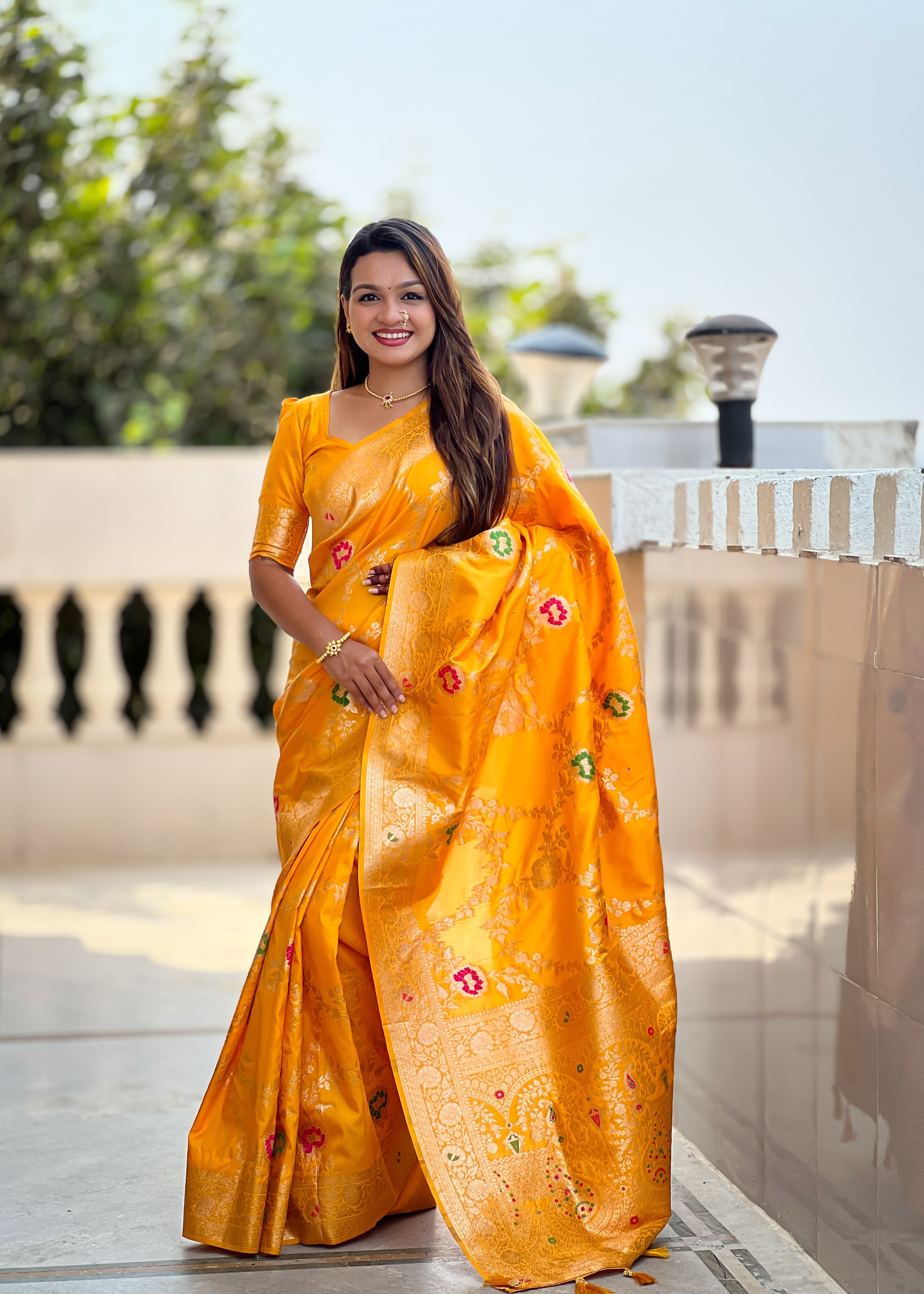 Yellow Wedding Wear Soft Banarasi Silk Saree