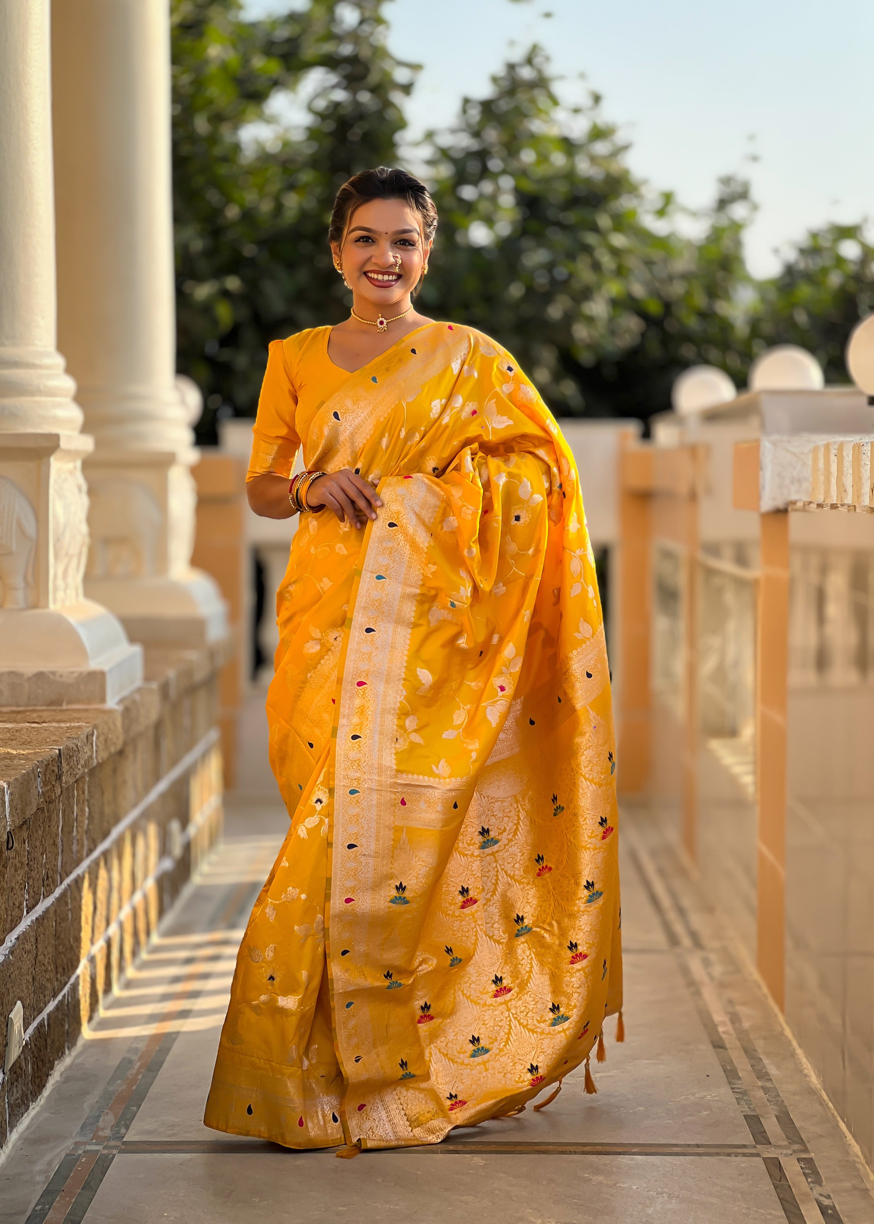 Yellow Wedding Wear Soft Banarasi Silk Saree