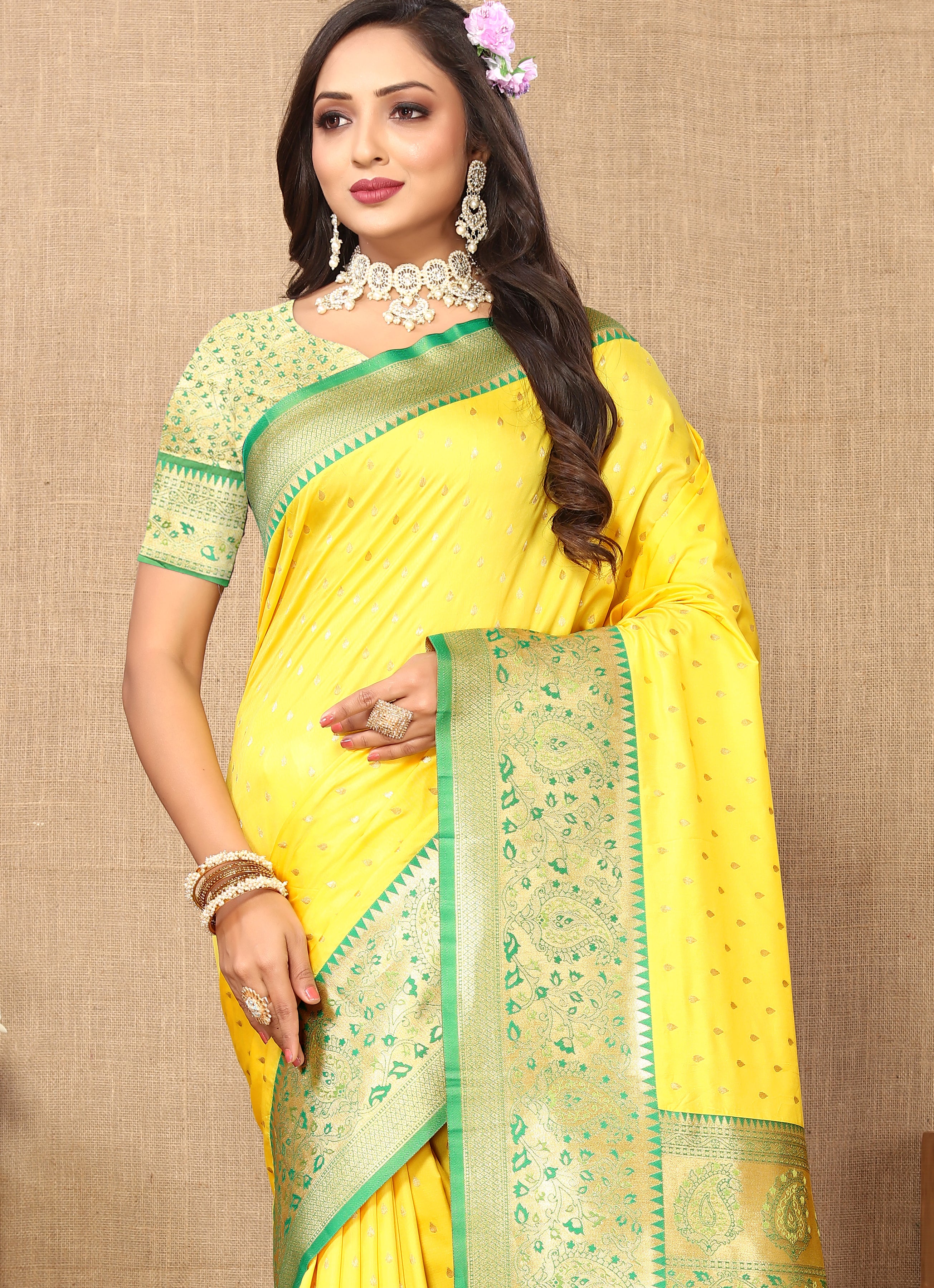 Yellow Wedding Wear Soft Silk Saree