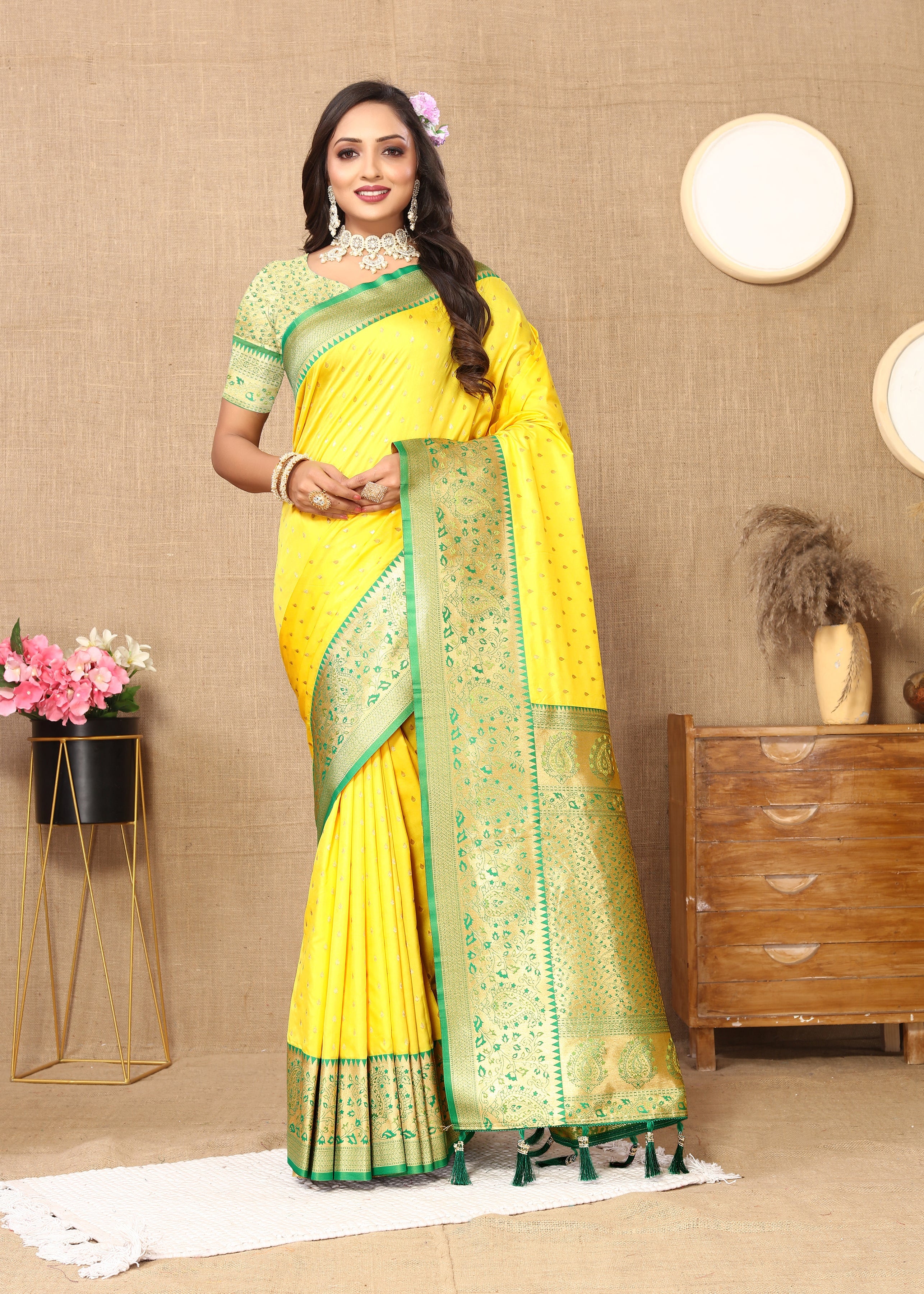 Yellow Wedding Wear Soft Silk Saree