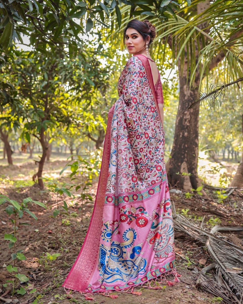 Kalamkari Printed Tussar Silk Saree