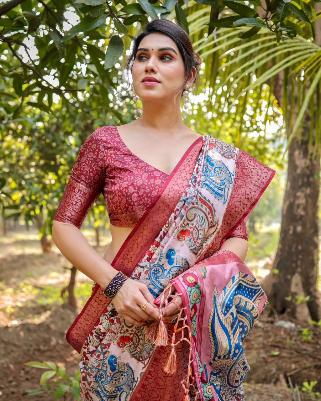 Kalamkari Printed Tussar Silk Saree