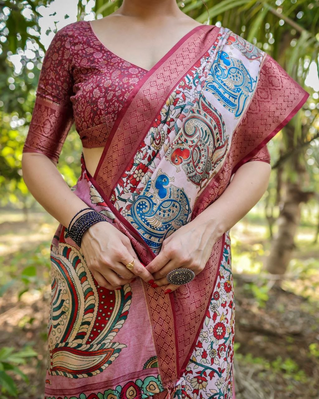 Kalamkari Printed Tussar Silk Saree