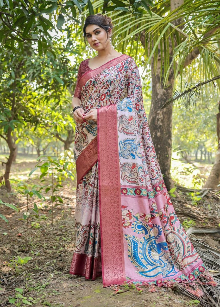 Kalamkari Printed Tussar Silk Saree