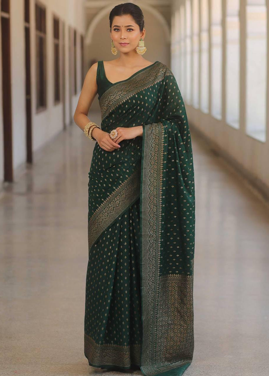Green Traditional Lichi Silk Saree